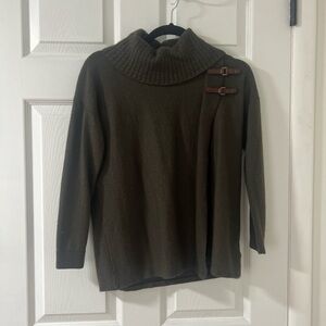 Ellen Tracy Dark Green Cowl Neck Sweater with Buckle Accents